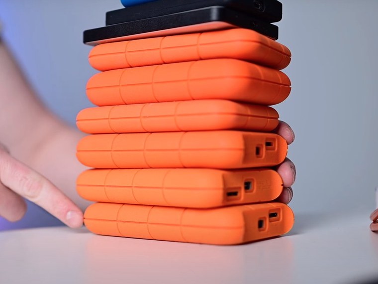 A stack of rugged portable drives